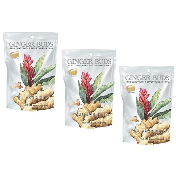 Butterfields Candy - Gourmet, Old-Fashioned Hard Candy - GINGER Buds | Gluten Free | Made with 100% Real, Pure Cane Sugar | Handcrafted in the USA- 2.5 oz (Pack of 3)