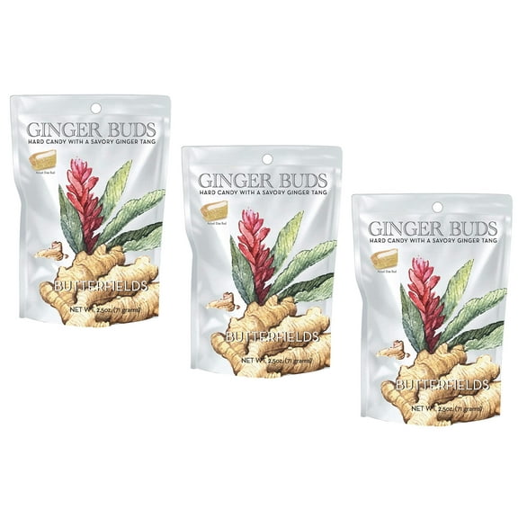 Butterfields Candy - Gourmet, Old-Fashioned Hard Candy - GINGER Buds | Gluten Free | Made with 100% Real, Pure Cane Sugar | Handcrafted in the USA- 2.5 oz(Pack of 3)