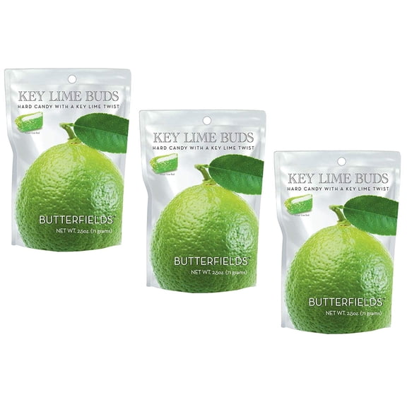 Butterfields Candy - Gourmet, Old-Fashioned Hard Candy - KEY LIME Buds | Gluten Free | Made with 100% Real, Pure Cane Sugar | Handcrafted in the USA- 2.5 oz(Pack of 3)