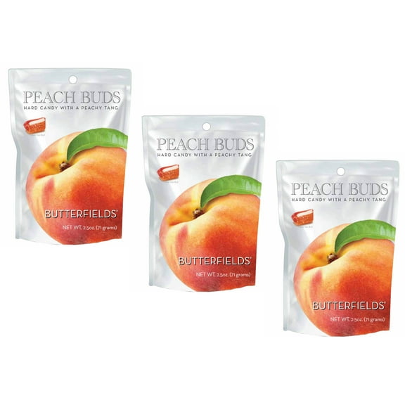 Butterfields Candy - Gourmet, Old-Fashioned Hard PEACH Buds | Gluten Free | Made with 100% Real, Pure Cane Sugar | Handcrafted in the USA- 2.5 oz. (Pack of 3)