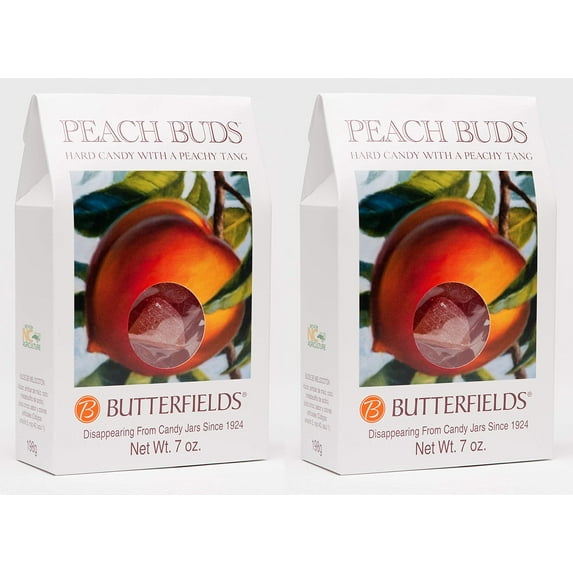 Butterfields PEACH Buds Hard Candy, 7 oz (2 Pack) - Gluten Free - Made with 100% Real, Pure Cane Sugar