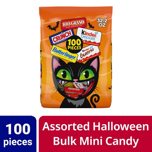 Butterfinger, CRUNCH, 100 Grand, Kinder Bueno, Kinder Chocolate, Minis Assorted Halloween Candy Bag, 100 Count, 32.2 oz
