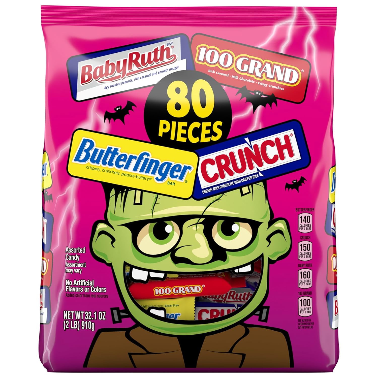 Butterfinger, CRUNCH, Baby Ruth and 100 Grand, 80 Count, Assorted Mini ...