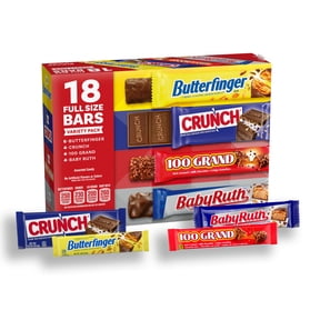 Assorted Butterfinger, Crunch, Baby Ruth, and 100 Grand Full Size Chocolates, 18 count, 31.2 oz