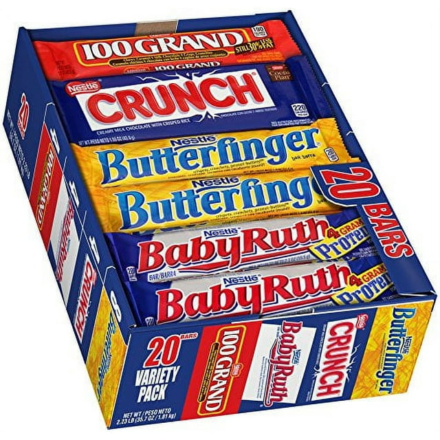 Butterfinger, CRUNCH, Baby Ruth and 100 Grand, Assorted Full Size Candy Bars, Bulk 20 Pack