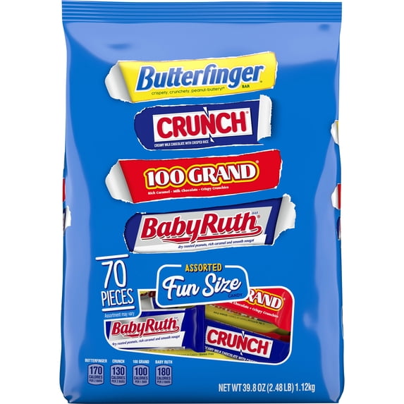 Butterfinger, CRUNCH, Baby Ruth and 100 Grand Milk Chocolate Bars Fun Size, 39.8 oz