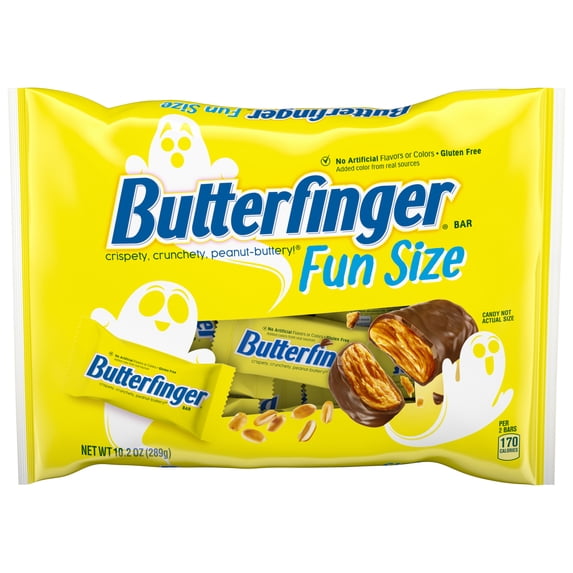 Butterfinger Fun Size Halloween Candy Bars, Chocolate-y Peanut-Buttery, Individually Wrapped, Bulk Ghost Bag, 10.2 oz