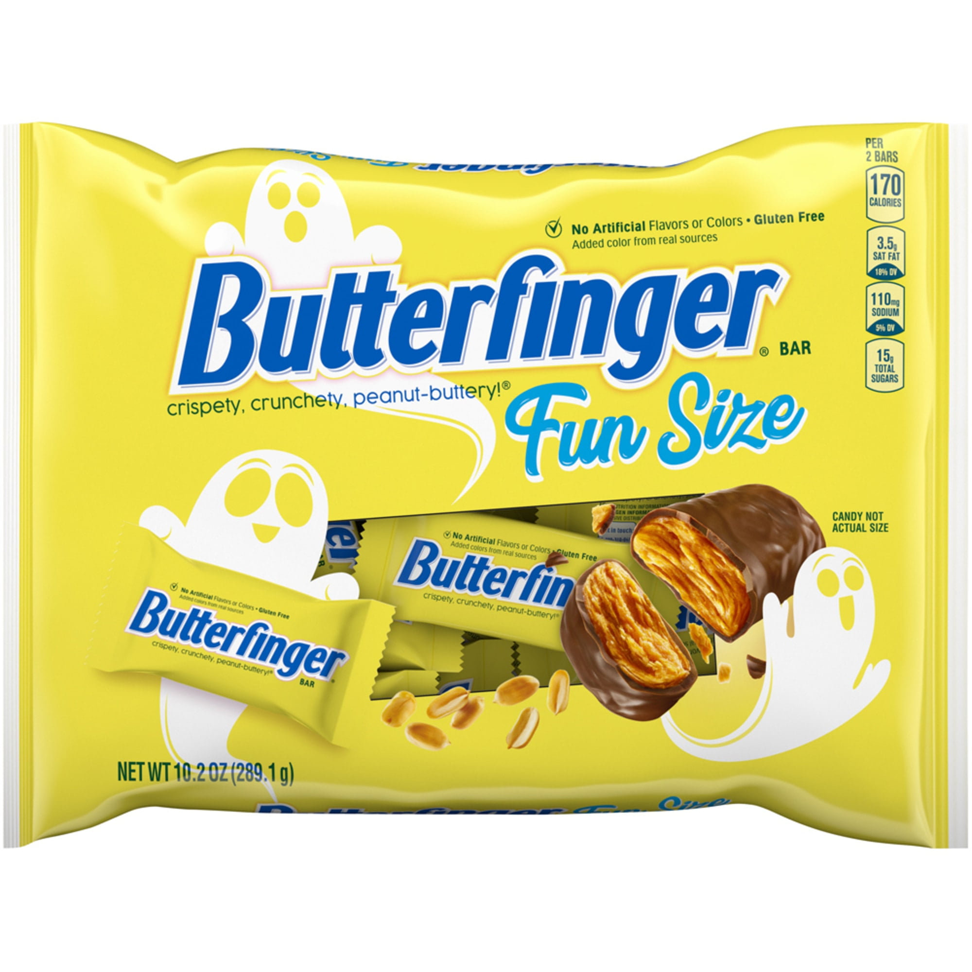 Butterfinger Fun Size Halloween Candy Bars, Chocolate-y Peanut-Buttery, Individually Wrapped, Bulk Ghost Bag, 10.2 oz