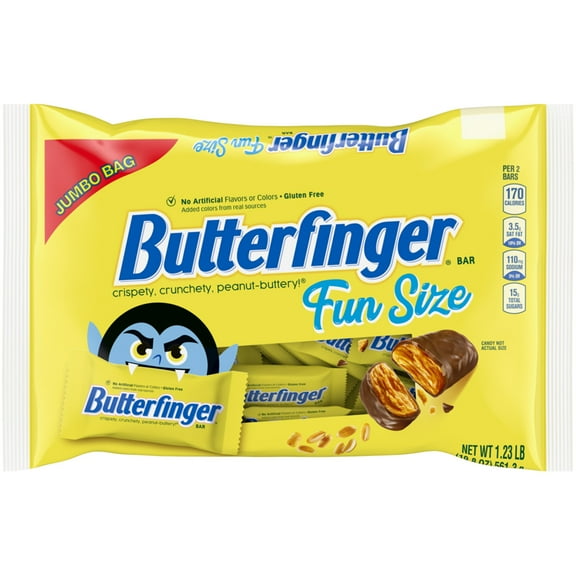 Butterfinger, Chocolatey, Peanut-Buttery, Individually Wrapped Halloween Candy Fun Size Candy Bars, Jumbo Bag, 19.8 oz