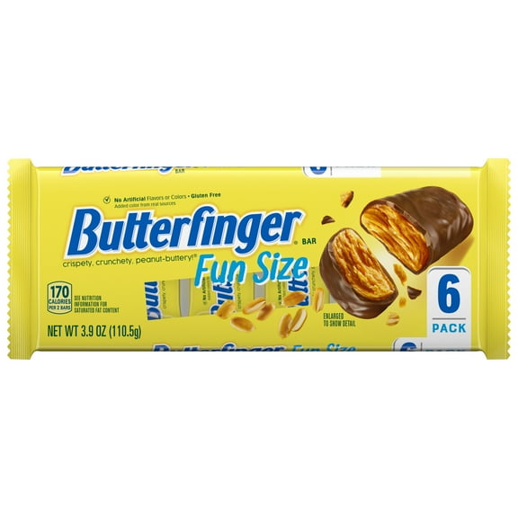 Butterfinger Chocolatey, Peanut-Buttery, Fun Size Candy Bars, Great Valentine's Day Gifts for Kids, 3.9 oz, 6 Pack