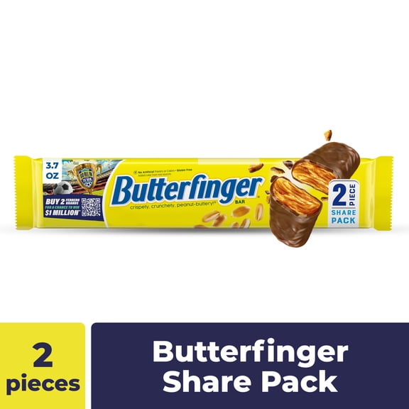 Butterfinger Share Size Candy Bar, 2 Count, Crispety Crunchety Peanut-Buttery On-The-Go Sweet Treat, 3.7 oz Pack