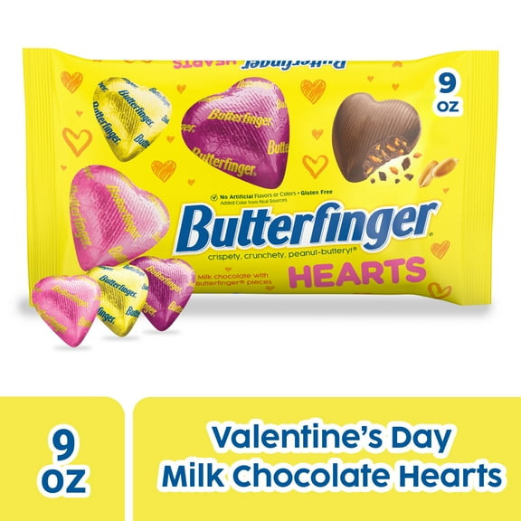Butterfinger Heart Shaped Milk Chocolate, Crispety Crunchety Peanut-Buttery, Individually Wrapped, Valentines Day Bag, 9 oz