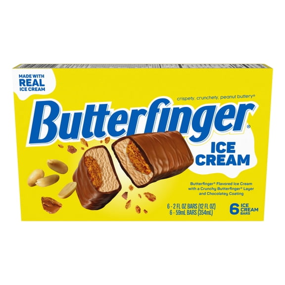 Butterfinger Ice Cream Bars with Crispety, Crunchety Layer & Chocolatey Coating, 6 pack, Frozen Dessert
