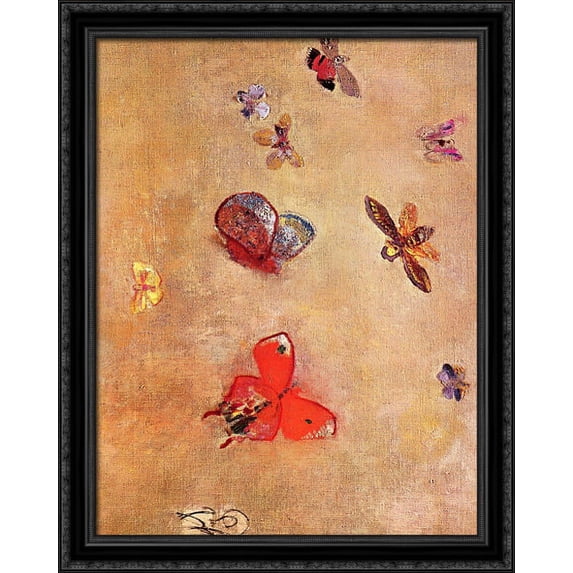 Butterflies 28x36 Large Black Ornate Wood Framed Canvas Art by Odilon Redon