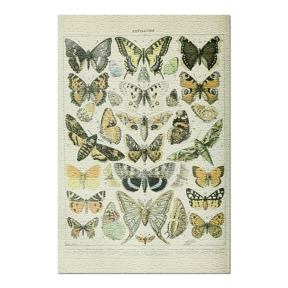 Butterflies, A, Vintage Bookplate, Adolphe Millot Artwork, 500 Piece Challenging 19 x 27 Jigsaw Puzzle for Adults and Family, Made in USA