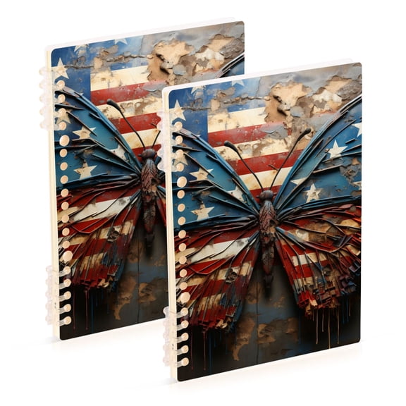 Butterflies American Flag Ring Binder Notebook Journey Note Diary College Ruled Spiral Notebook Study Loose Leaf Paper A5 60 Pages