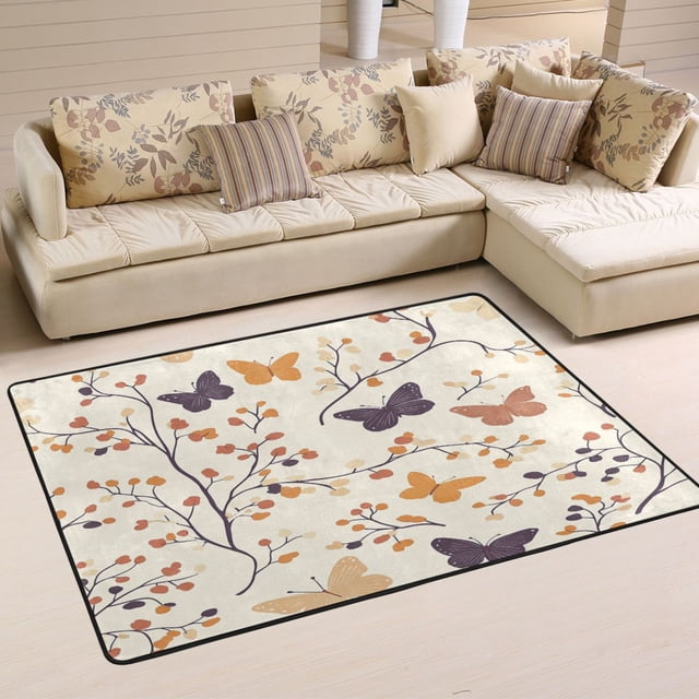 Non Memory Rug Butterflies Amongst Branches Soft Polyester Area Rug 36''x24'', Non ...