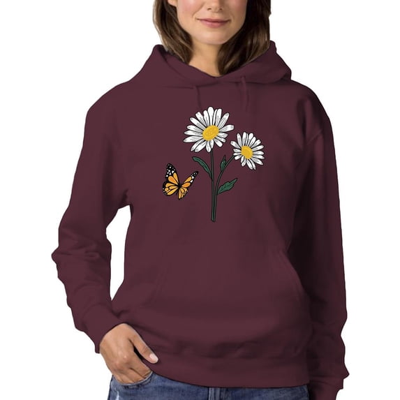 Butterflies And Daisies. Hoodie Women -Image by Shutterstock, Female Small