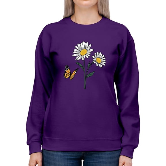 Butterflies And Daisies. Sweatshirt Women -Image by Shutterstock, Female 5X-Large