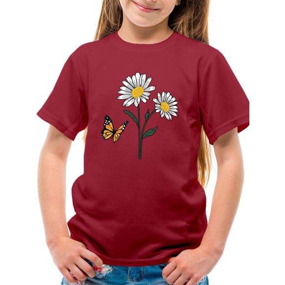 Butterflies And Daisies. T-Shirt Juniors -Image by Shutterstock, Medium