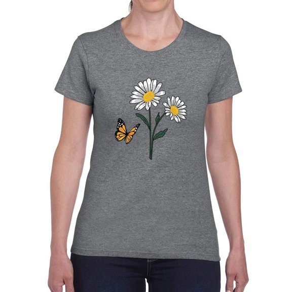 Butterflies And Daisies. T-Shirt Women -Image by Shutterstock, Female 4X-Large