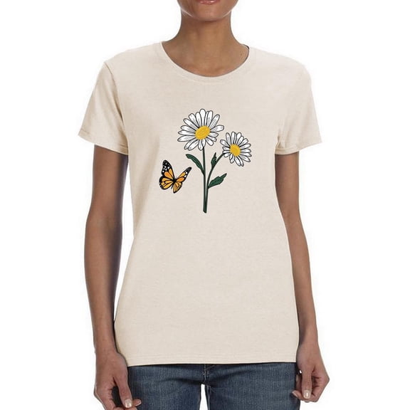 Butterflies And Daisies. T-Shirt Women -Image by Shutterstock, Female Large