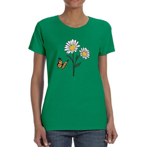 Butterflies And Daisies. T-Shirt Women -Image by Shutterstock, Female Medium