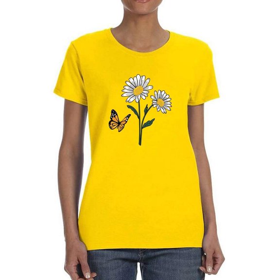 Butterflies And Daisies. T-Shirt Women -Image by Shutterstock, Female x-Large