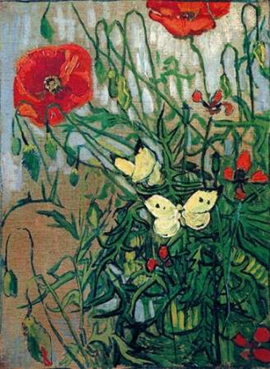 Butterflies And Poppies Canvas Art - Vincent Van Gogh (18 x 24)