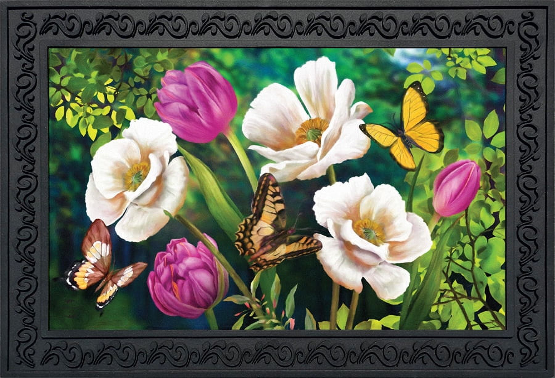 Colorful Butterfly and Floral Rubber Outdoor Doormat 30" x 18"