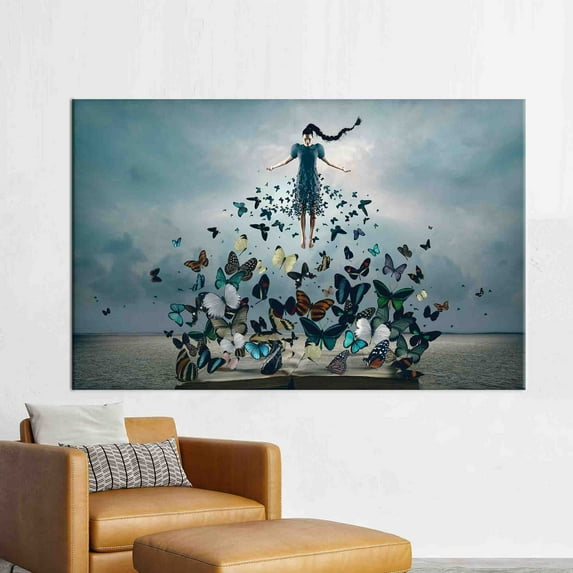 Butterflies Art, Woman With Butterflies Art Canvas, Woman Gift Wall Art, Woman With Butterflies, Abstract Woman Poster, Modern Poster, Canvas Wall Decor - White Framed