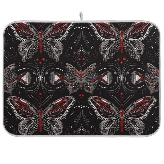 Butterflies Black Dish Drying Mat Dish Drainer Rack Mats Water Absorbent Non-Slip Easy Clean Heat Resistant for Kitchen Counter