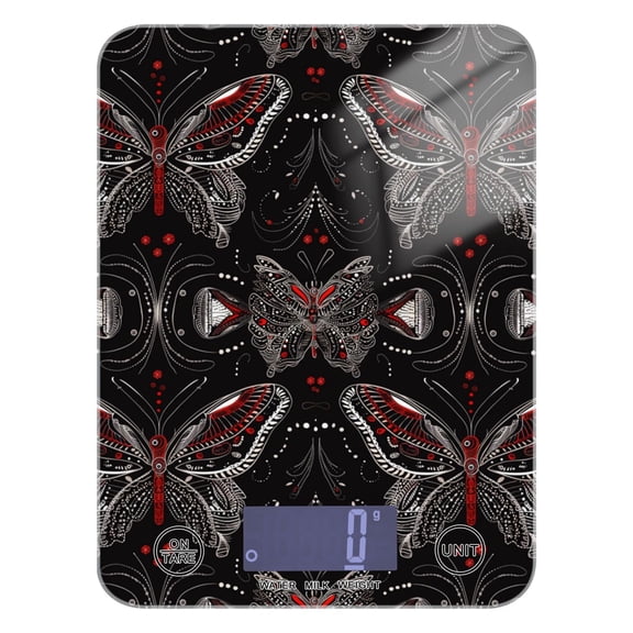 Butterflies Black Food Scale Digital Kitchen Scale Waterproof Tempered Glass Tare Function 11 lb for Baking Cooking Meal Prep