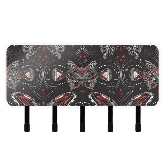 Butterflies Black Mail Holder Organizer Wall Mount with Shelf Key Holder Key Rack with 5 Key Hooks for Wall Decorative