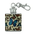 thumbnail image 1 of Butterflies Blue Exotic Pattern Stainless Steel 1oz Mini Flask Key Chain, 1 of 4