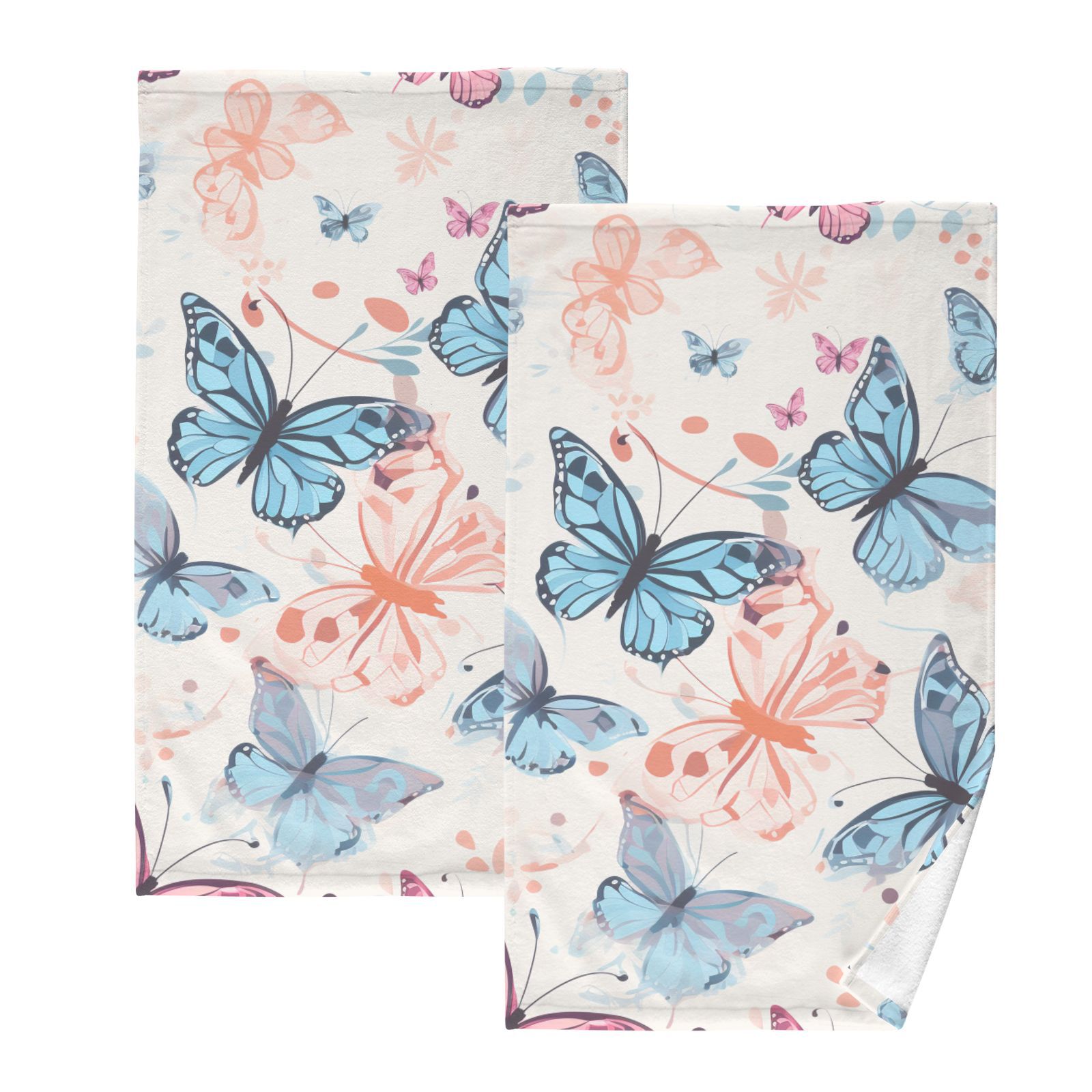 Butterflies Blue Pink Hand Towel Bath Towels Face Towels Cotton Absorbent for Home Hotel Spa Swimming Yoga Sports Decorative Towel Set of 2