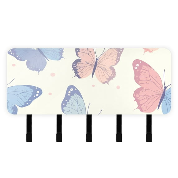 Butterflies Blue and Pink Mail Holder Organizer Wall Mount with Shelf Key Holder Key Rack with 5 Key Hooks for Wall Decorative