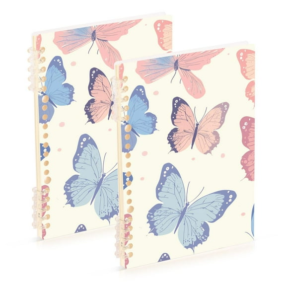 Butterflies Blue and Pink Ring Binder Notebook Journey Note Diary College Ruled Spiral Notebook Study Loose Leaf Paper A5 60 Pages