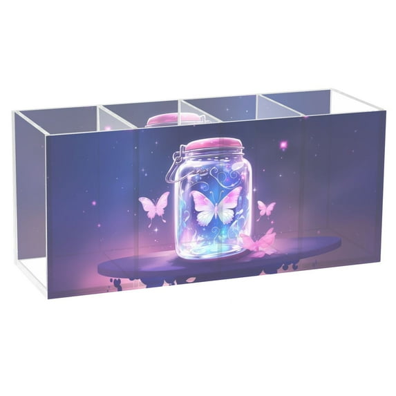 Butterflies Bottle Pencil Pen Cosmetic Holder Cup Makeup Brush Holder Desk Accessories Holder Acrylic Organizer for Office School Home