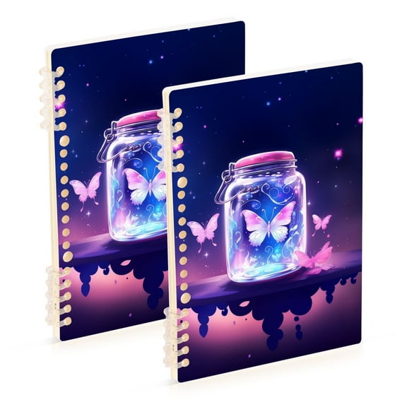 Butterflies Bottle Ring Binder Notebook Journey Note Diary College Ruled Spiral Notebook Study Loose Leaf Paper A5 60 Pages