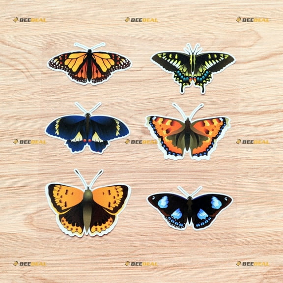 Butterflies Butterfly Collection Vinyl Decal Sticker Blue Gold Brown Colorful - 6 Types Reflective, 3 Inches Each - for Car Laptop Window Cup Phone 08010A