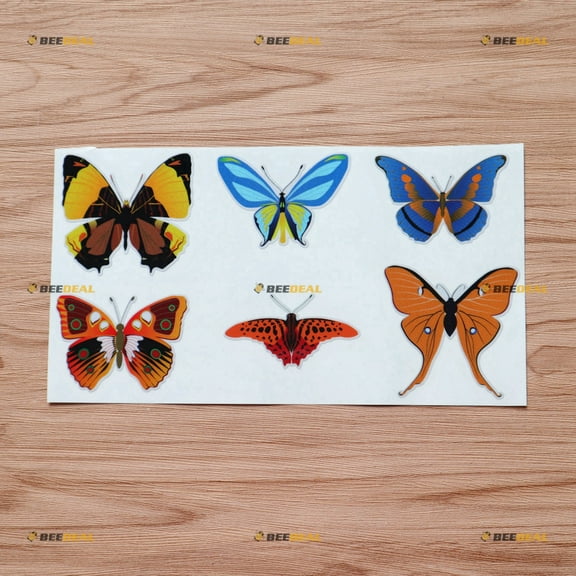 Butterflies Butterfly Collection Vinyl Decal Sticker Blue Orange Yellow Colorful - 6 Types Reflective, 3 Inches Each - for Car Laptop Window Cup 08010B