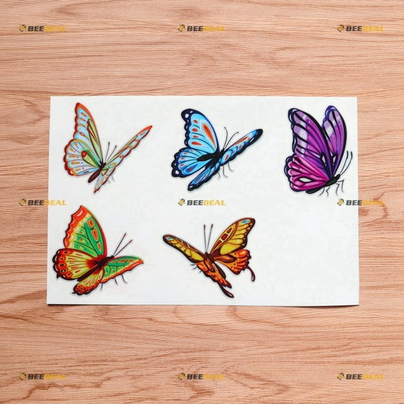 Butterflies Butterfly Collection Vinyl Decal Sticker Blue Purple Gold Colorful - 5 Types Reflective, 3 Inches Each - for Car Laptop Window Cup Side View 08010