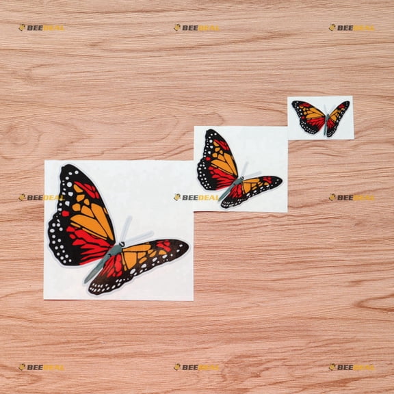 Butterflies Butterfly Flying Colorful Vinyl Decal Sticker Red Yellow Black - 3 Pack Reflective, 2 Inches, 3 Inches, 5 Inches - for Car Boat Laptop Window 08010
