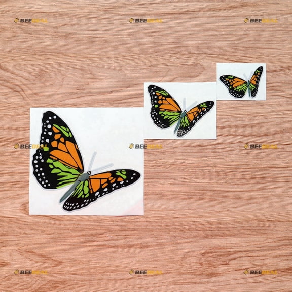 Butterflies Butterfly Flying Colorful Vinyl Decal Sticker Yellow Green Black - 3 Pack Reflective, 2 Inches, 3 Inches, 5 Inches - for Car Boat Laptop Window 08010