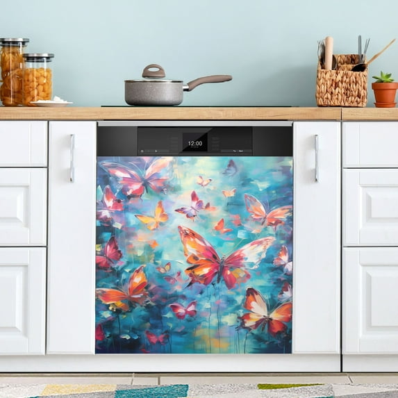 Butterflies Colorful Magnetic Dishwasher Cover Magnet Refrigerator Dishwasher Sticker Home Decorative Art Kitchen Panel Decal 23x26 Inch