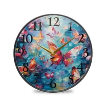 Butterflies Colorful Wall Clocks Battery Operated 11.9 Inch Round Clock Acrylic Silent Non-Ticking Bedroom Living Room Decorative Clocks