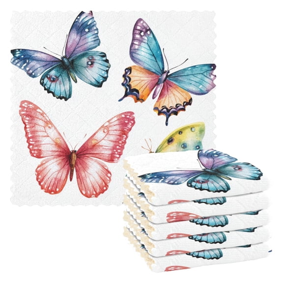 Butterflies Colorful Watercolor Dish Cloths Dish Towels Cleaning Cloths Quick Drying Reusable 11" x 11" Set of 6