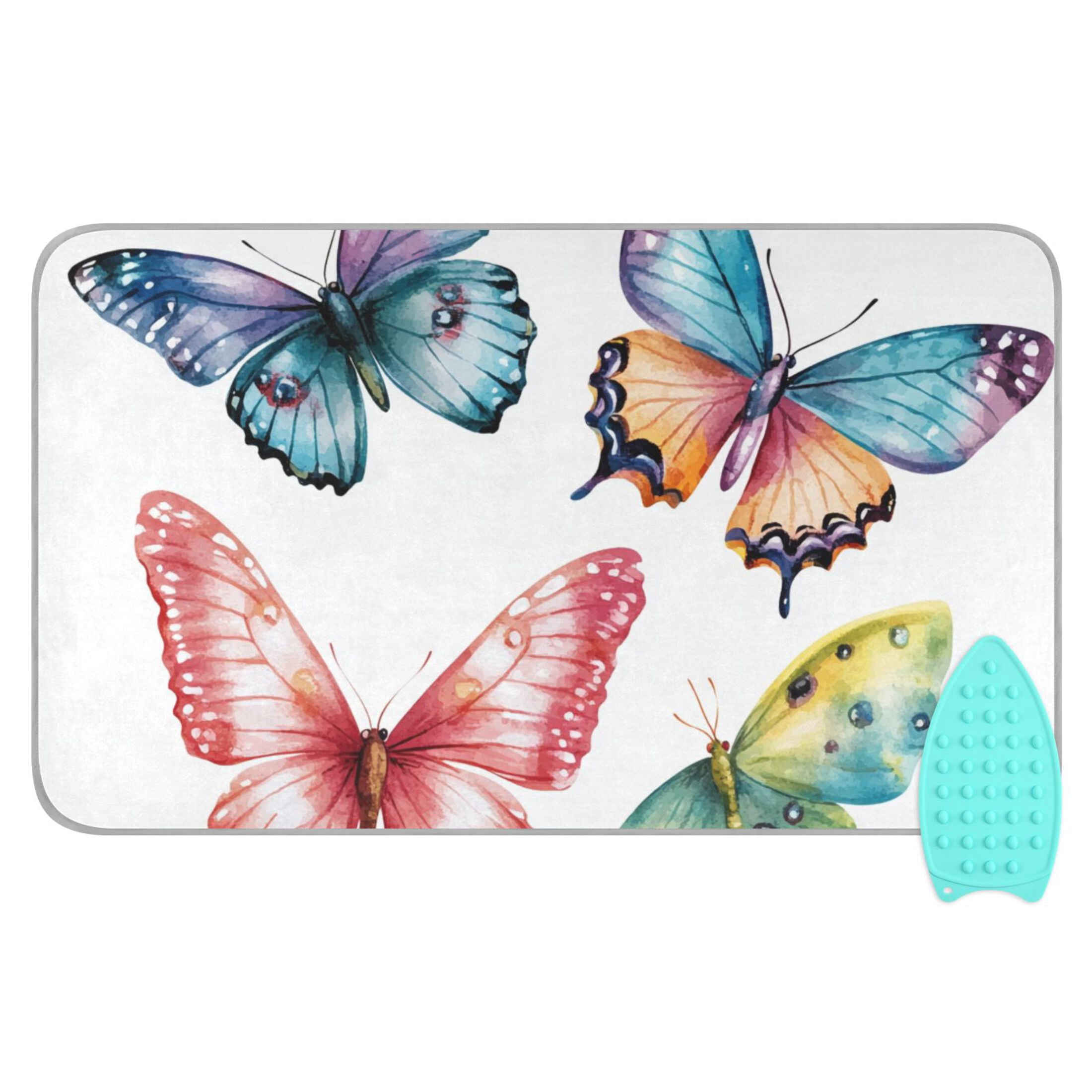 Butterflies Colorful Watercolor Ironing Mat Blanket Portable Travel Ironing Pad Heat Resistant Pad 47.2" x 27.6”