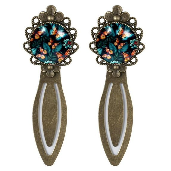 Butterflies Copper-Colored Lace Bookmarks Set of 2 - Stainless Steel Book Markers for Reading Enthusiasts
